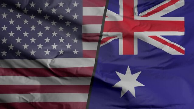 US and Australia flag seamless closeup waving animation. US and Australia Background. 3D render, 4k resolution