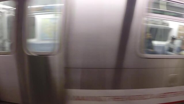 Subway train moving out of station in New York
