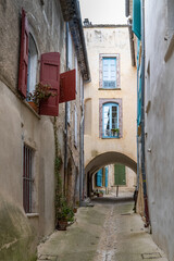 Fototapeta na wymiar Sauve, medieval village in France, view of typical street and houses 