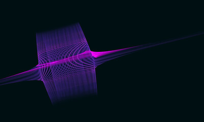 Purple violet glowing 3d net in shape of multilayered barrel. Laser strings in diagonal. Concept of sound waves, rhythm pulse, audio stream. Great as cover print for electronics, as design element.  - 487846651