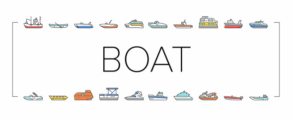 Boat Water Transportation Types Icons Set Vector .