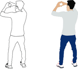 A man is standing and expressing his love with his hands