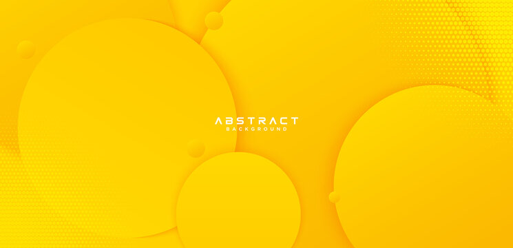 Abstract Bright Yellow Circles Geometric Shape Background With Halftone Dots Decoration. Modern Simple Overlap Circle Shape Creative Design With Shadow. Minimal Style Vector Texture.