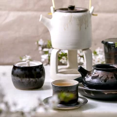 Foto op Aluminium White and black handmade ceramic teapot for tea ceremony © Natasha Breen