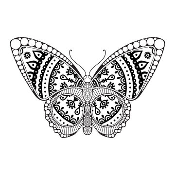 vector butterfly black and white element line art print design