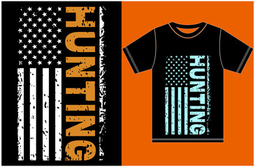 Hunting T-shirt With American Flag.Hunting American Flag T-Shirt.
