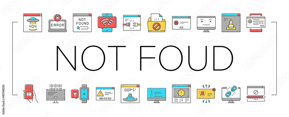 Poster not found web page collection icons set vector .