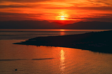 Sunset over the sea sky sun