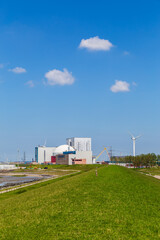 Cityscape of village and nuclear power plant Borssele in Zeeland in The Netherlands
