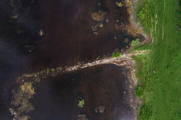 beautiful view of the Volga river from a quadrocopter in the Zubtsovsky district.