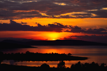 Sunset over the sea sky sun