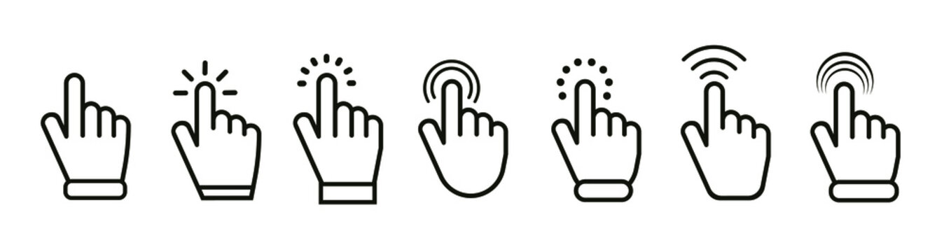 Hand clicking icon set. Finger cursor click pointer collection. Vector - stock