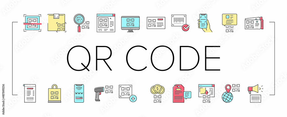 Poster qr code identification collection icons set vector .