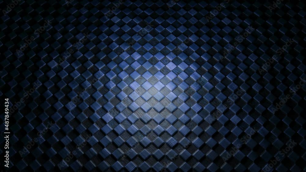Poster abstract rotating dark blue chequered surface with one light spot in the middle surrounded by shadow