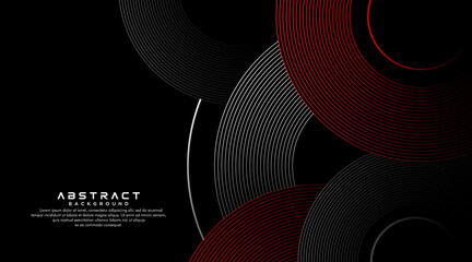 Abstract grey and red circle line vector on dark background. Modern simple overlap circle lines texture creative design. Suit for poster, cover, banner, flyer, brochure, presentation, website
