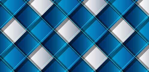Abstract modern blue and white square geometric shapes background with line and shadow decoration. Trendy 3d geometric pattern creative design. Vector illustration