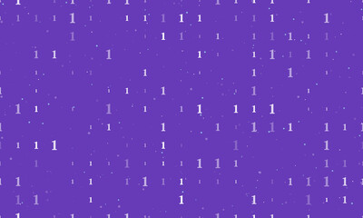 Seamless background pattern of evenly spaced white number one symbols of different sizes and opacity. Vector illustration on deep purple background with stars