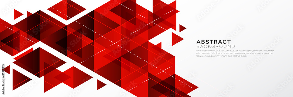 Poster abstract red geometric shapes horizontal banner background with line decoration. trendy simple overl