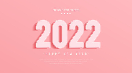 Happy new year 2022 text effect. Cute style vector numbers. Pink clean minimal style editable text effect. Modern simple font creative design with shadow decoration. Vector illustration