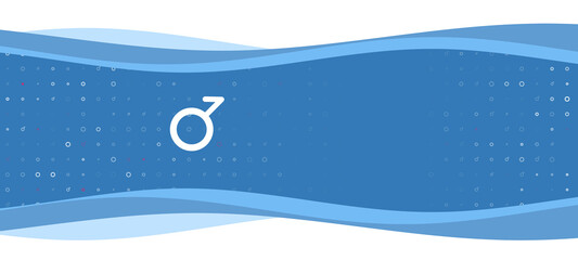 Blue wavy banner with a white demiboy symbol on the left. On the background there are small white shapes, some are highlighted in red. There is an empty space for text on the right side