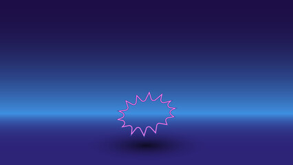 Neon explosion symbol on a gradient blue background. The isolated symbol is located in the bottom center. Gradient blue with light blue skyline