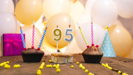 A beautiful birthday card for a woman with the number 95 in a cupcake against the background of...