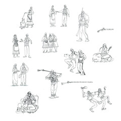 medieval Albanian warrior, dancers, women, men dress texture