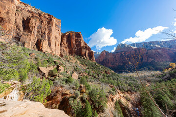 Sunny view of the landscape Emeralad Pools Trail in Zion National Park