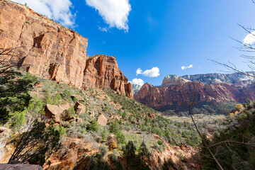 Sunny view of the landscape Emeralad Pools Trail in Zion National Park