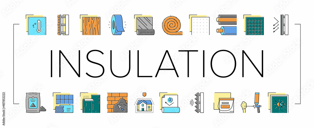 Poster insulation building collection icons set vector .