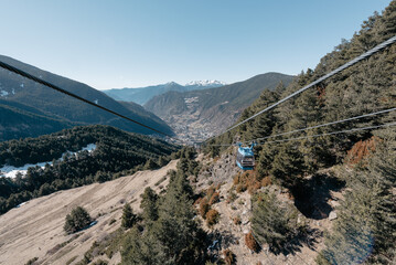 Encamp gondola lift called Funicamp in Winter in Andorra - obrazy, fototapety, plakaty