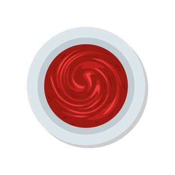 Tomato ketchup top view on the white background. Vector illustration.