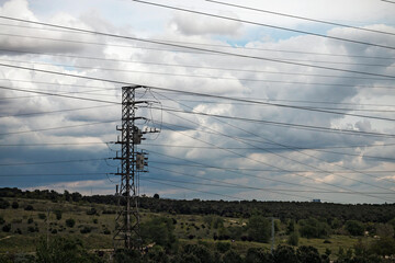High voltage towers in the city - 487853027