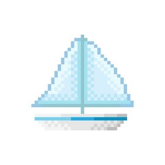 Fototapeta premium Boat pixel art. Ship pixel art. Vector illustration.