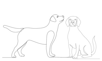 dogs one line drawing, outline, vector