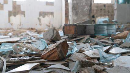 garbage on the floor of an abandoned room. trash in the building