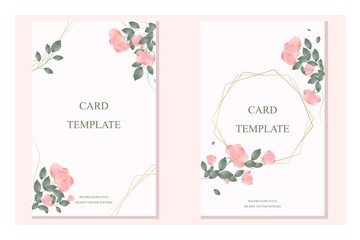A set of postcard templates for invitations to a wedding, party, celebration in delicate watercolor-pink tones. A postcard, a card in a fashionable style on a white background. Vector design