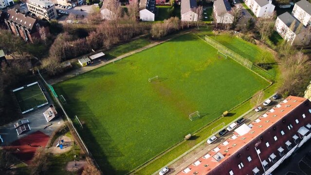 Aerial view of empty soccer field or football field