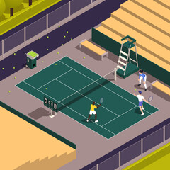 Tennis Isometric Colored Composition