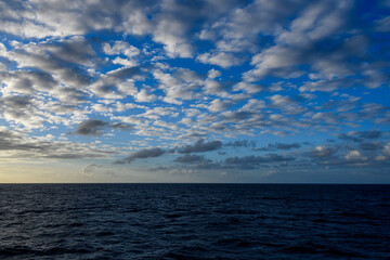 Beautiful seascape - waves and sky with clouds with beautiful lighting. Caribbean sea. Mediterranean sea.