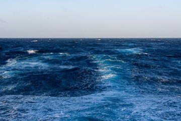 Beautiful seascape - waves and sky with clouds with beautiful lighting. Caribbean sea. Mediterranean sea.