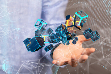 abstract lines with dots over dark background.