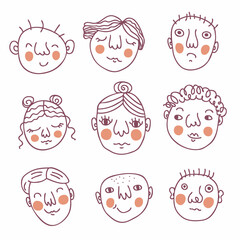 Doodle sketch collection with people faces. Perfect for T-shirt, poster and print. Hand drawn vector illustration for decor and design.