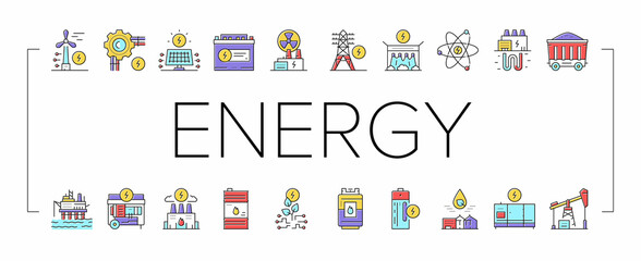 Energy Electricity And Fuel Power Icons Set Vector .