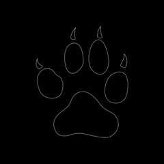 Dog paw print. Vector illustration. Flat design paw with claws on black background.