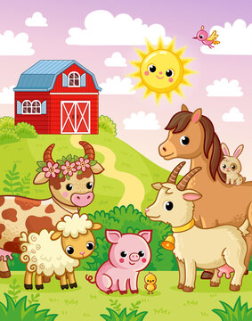 Farm animals set. Vector illustration with farm cute animals