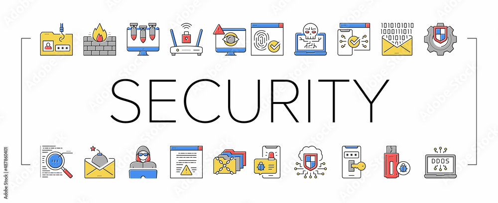 Poster internet security collection icons set vector .