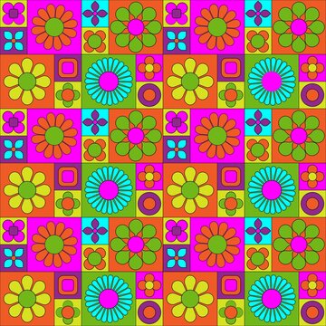 mod colorful geometric vector pattern with flowers