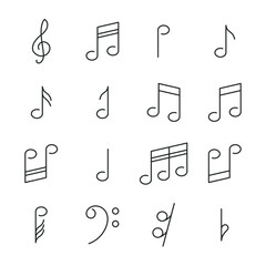 Musical notes icons set. Music, song, melody. Line with editable stroke