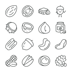 nuts icons set. Collection of various products. Line with editable stroke